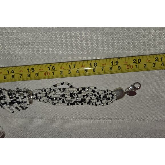 Chicos Black White Beaded Statement Necklace Small beads Costume 20" Indian - Picture 10 of 11